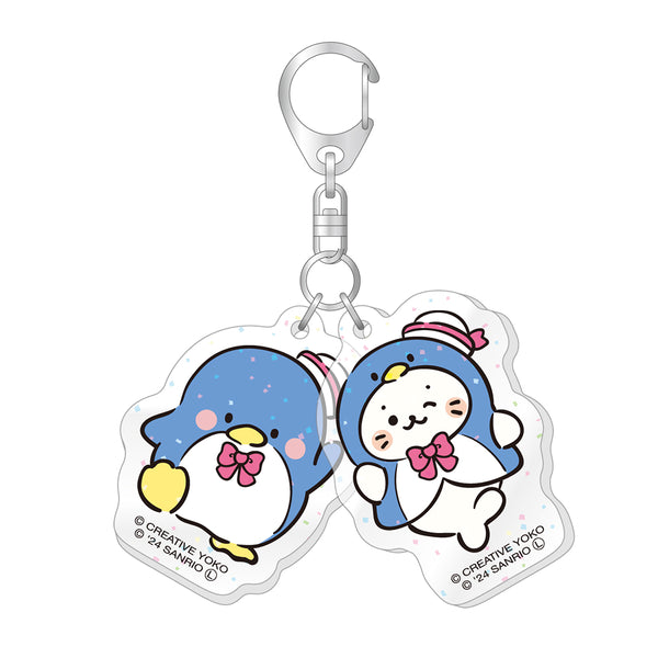 しろたん × はぴだんぶい ラメ入りツインアクリルキーホルダー / しろたん×タキシードサム